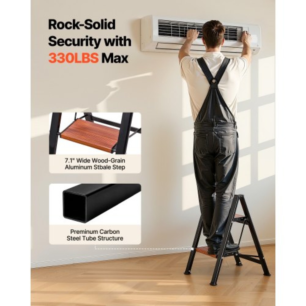 VEVOR 2 Step Ladder, Πτυσσόμενο σκαμπό με φαρδύ αντιολισθητικό πεντάλ και άνετη λαβή, Ελαφρύ φορητό στήριγμα αλουμινίου χωρητικότητας 150 kg, Πολλαπλή χρήση για ενήλικες, επισκευή σπιτιού, καθαρισμός