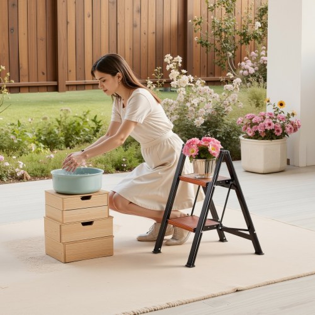 VEVOR 2 Step Ladder, Πτυσσόμενο σκαμπό με φαρδύ αντιολισθητικό πεντάλ και άνετη λαβή, Ελαφρύ φορητό στήριγμα αλουμινίου χωρητικότητας 150 kg, Πολλαπλή χρήση για ενήλικες, επισκευή σπιτιού, καθαρισμός