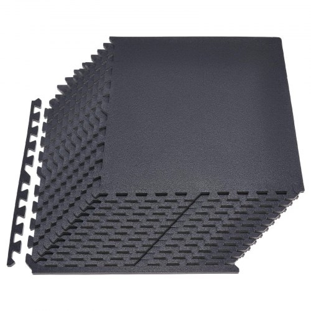 VEVOR Puzzle Exercise Mat, 24 PCS Fitness Equipment Mats, 610 x 610 x 14 mm, High-Density EVA Foam Gym Mats Set, Interlocking Rubber Soft Tiles, Protective Floor Padding for Home, Gym, Office, Black