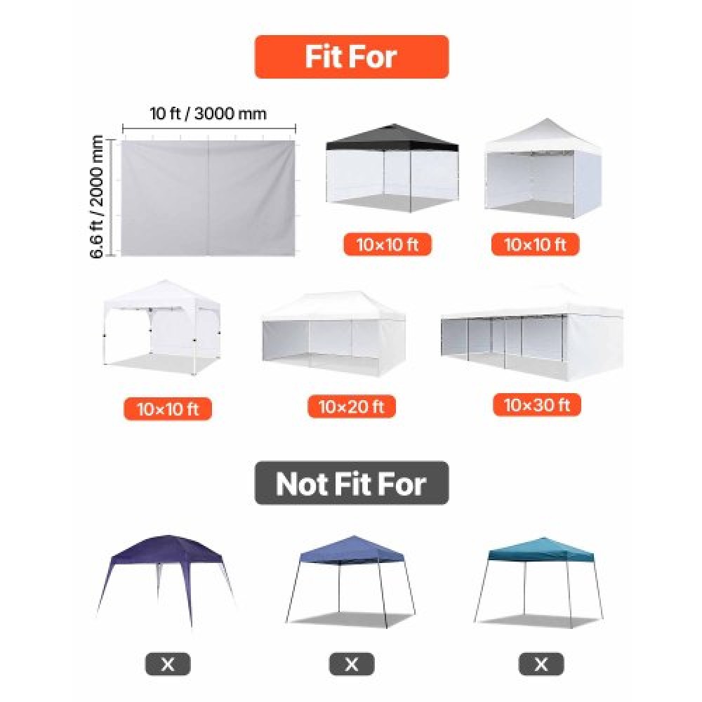 VEVOR Canopy Sidewalls, Fit for 3 x 3 m Pop Up Canopy Tent, Tent Side Walls with Waterproof and Sunlight Protection Layer for Outdoor Event Tents, Vendor Booths, Camping (4 Sidewalls Only, White)