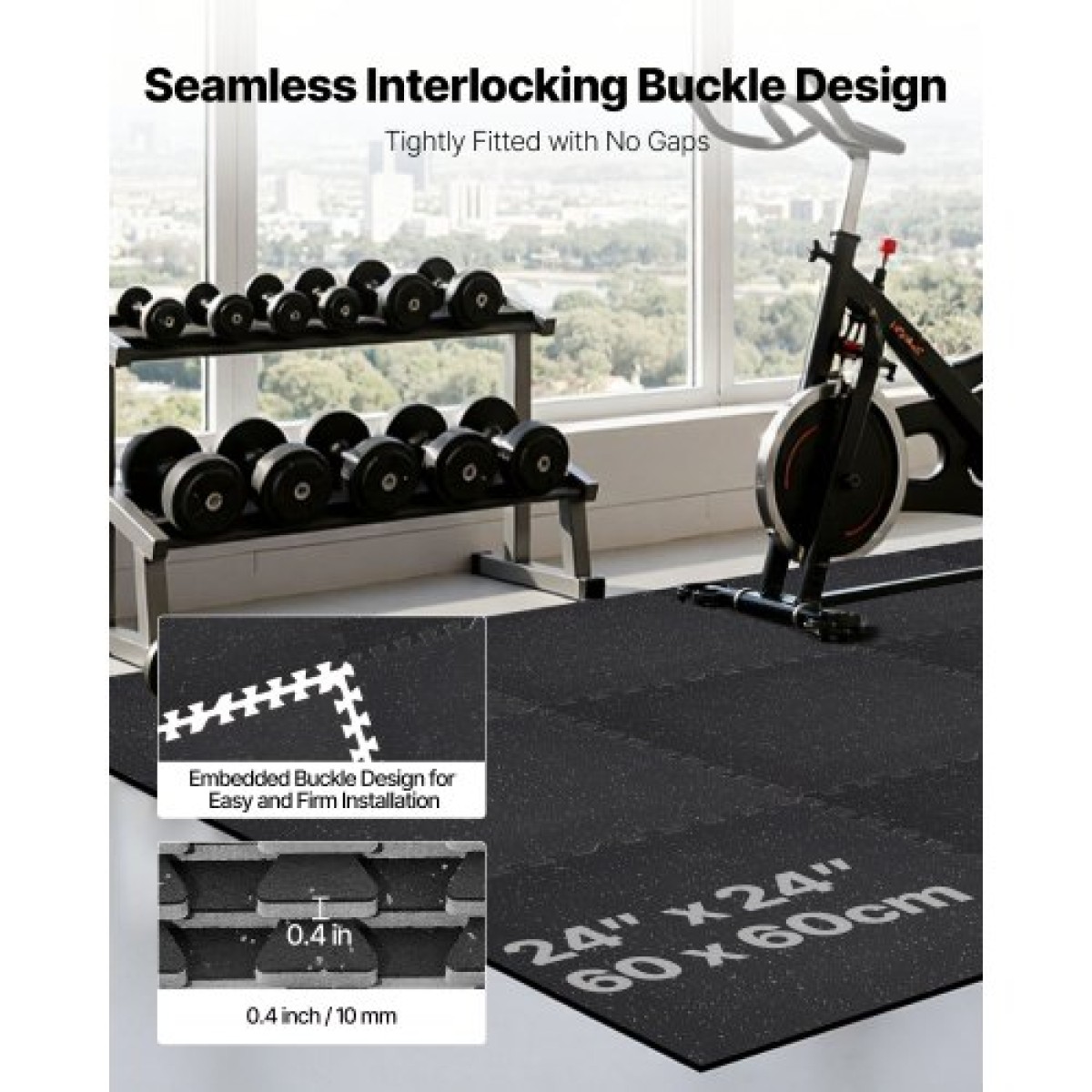 VEVOR Puzzle Exercise Mats, 12 ΤΕΜ Χατάκια εξοπλισμού γυμναστικής, 610 x 610 x 100 mm, Σετ πατάκια αφρού EVA υψηλής πυκνότητας, μαλακά πλακάκια από καουτσούκ, προστατευτική επένδυση δαπέδου με γκρι κουκκίδες για οικιακό γυμναστήριο