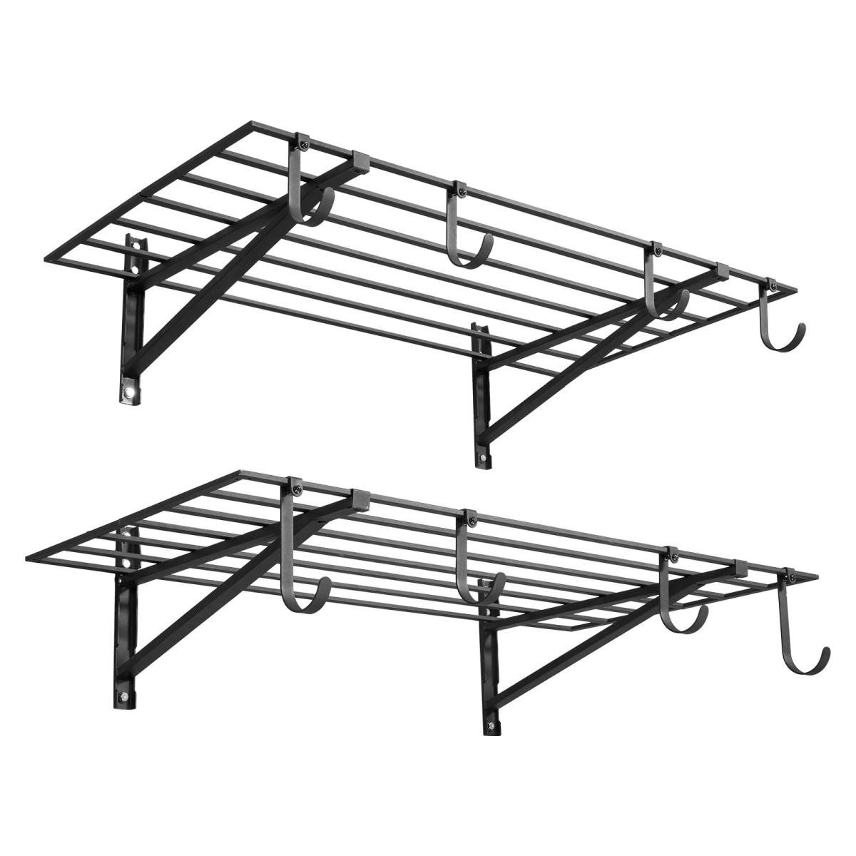 Ράφια τοίχου βαρέως τύπου VEVOR 2-Tier, 61 x 122 cm, επιτοίχια ράφια από ατσάλι με γάντζους, 610 x 1219 mm ανά ράφι Πλωτή μεταλλική σχάρα αποθήκευσης με συνολική χωρητικότητα 235 kg, μαύρο