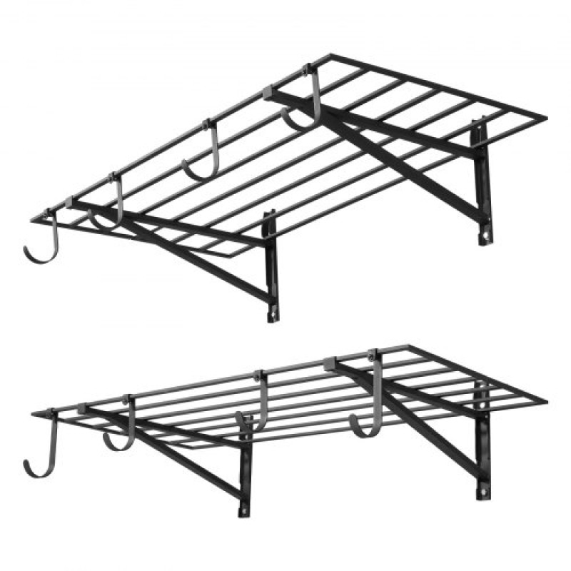Ράφια τοίχου βαρέως τύπου VEVOR 2-Tier, 61 x 122 cm, επιτοίχια ράφια από ατσάλι με γάντζους, 610 x 1219 mm ανά ράφι Πλωτή μεταλλική σχάρα αποθήκευσης με συνολική χωρητικότητα 235 kg, μαύρο