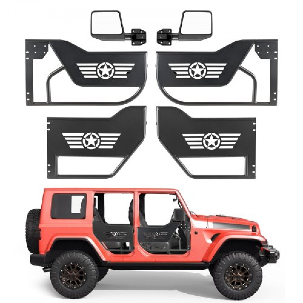VEVOR Jeep Tube Doors, 4 Door, Συμβατές με Jeep Wrangler JL JLU & Gladiator JT 4XE 2018-2026, Ατσάλινες μισές σωληνοειδείς πόρτες εκτός δρόμου με πλευρική όψη και λαστιχένια μαξιλαράκια με πιστοποίηση DOT