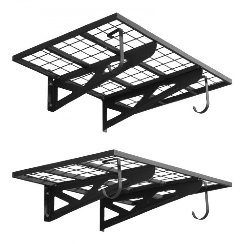 Ράφια τοίχου βαρέως τύπου VEVOR 2 επιπέδων, 610 x 914 mm, επιτοίχια μονάδα ράφια από χάλυβα με γάντζους, 610 x 914 mm ανά ράφι Πλωτή μεταλλική σχάρα αποθήκευσης για γκαράζ, συνολική χωρητικότητα 227 kg