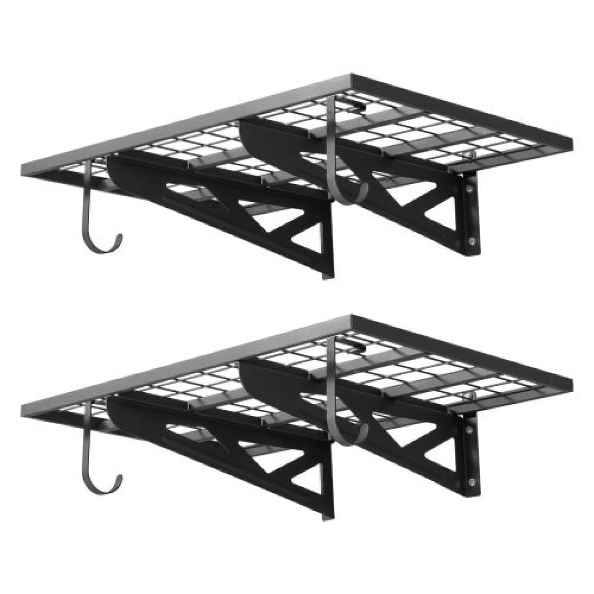 Ράφια τοίχου βαρέως τύπου VEVOR 2 επιπέδων, 610 x 914 mm, επιτοίχια μονάδα ράφια από χάλυβα με γάντζους, 610 x 914 mm ανά ράφι Πλωτή μεταλλική σχάρα αποθήκευσης για γκαράζ, συνολική χωρητικότητα 227 kg