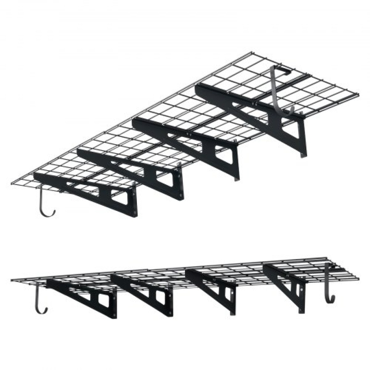 Ράφια τοίχου βαρέως τύπου VEVOR 2 επιπέδων, 8 Pack 305 x 914 mm Μονάδα ράφια τοίχου από χάλυβα με γάντζους, 610 x 1828 mm ανά ράφι Πλωτή μεταλλική σχάρα αποθήκευσης, 454 kg Συνολικό βάρος, Μαύρο