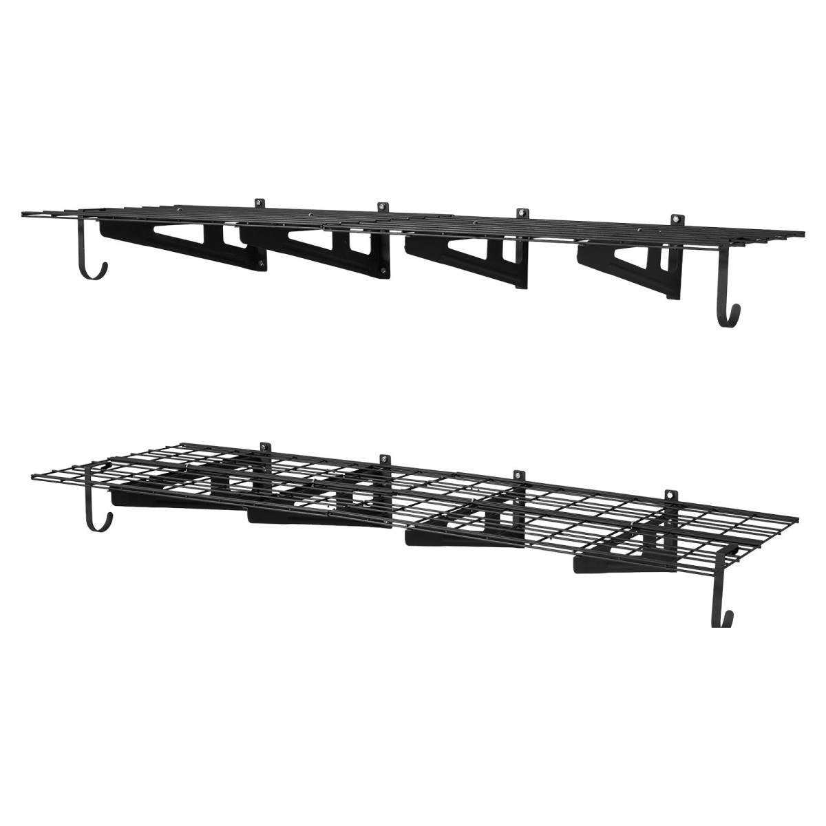 Ράφια τοίχου βαρέως τύπου VEVOR 2 επιπέδων, 8 Pack 305 x 914 mm Μονάδα ράφια τοίχου από χάλυβα με γάντζους, 610 x 1828 mm ανά ράφι Πλωτή μεταλλική σχάρα αποθήκευσης, 454 kg Συνολικό βάρος, Μαύρο
