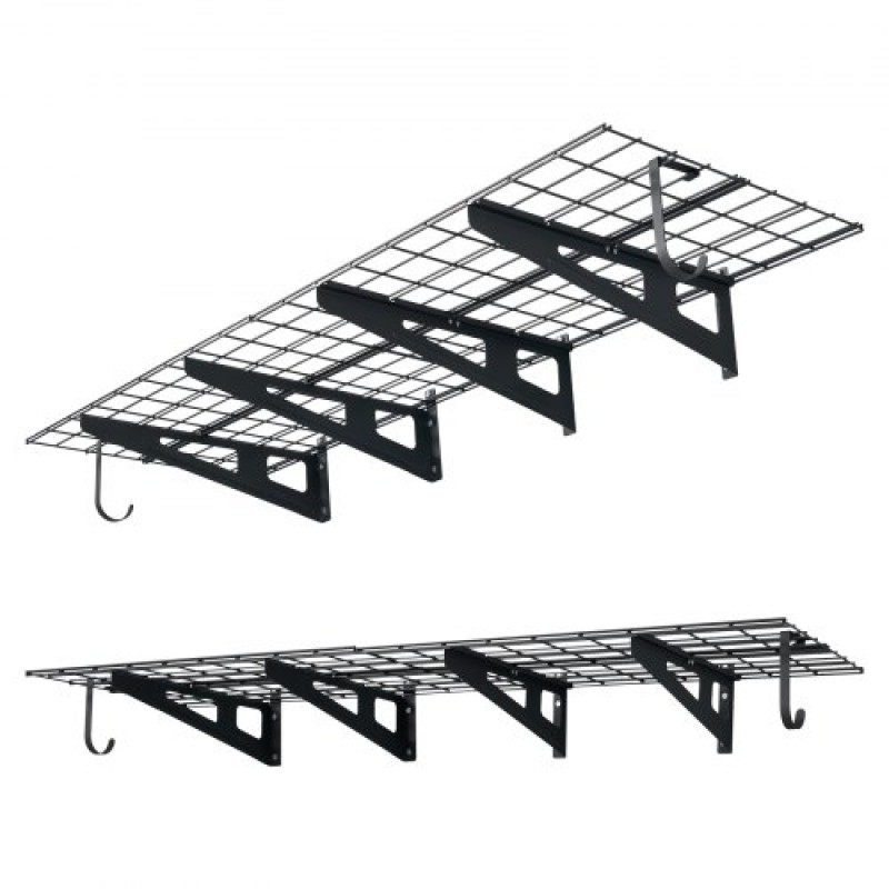 Ράφια τοίχου βαρέως τύπου VEVOR 2 επιπέδων, 8 Pack 305 x 914 mm Μονάδα ράφια τοίχου από χάλυβα με γάντζους, 610 x 1828 mm ανά ράφι Πλωτή μεταλλική σχάρα αποθήκευσης, 454 kg Συνολικό βάρος, Μαύρο