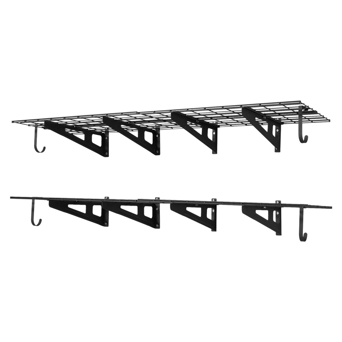Ράφια τοίχου βαρέως τύπου VEVOR 2 επιπέδων, 8 Pack 305 x 914 mm Μονάδα ράφια τοίχου από χάλυβα με γάντζους, 610 x 1828 mm ανά ράφι Πλωτή μεταλλική σχάρα αποθήκευσης, 454 kg Συνολικό βάρος, Μαύρο