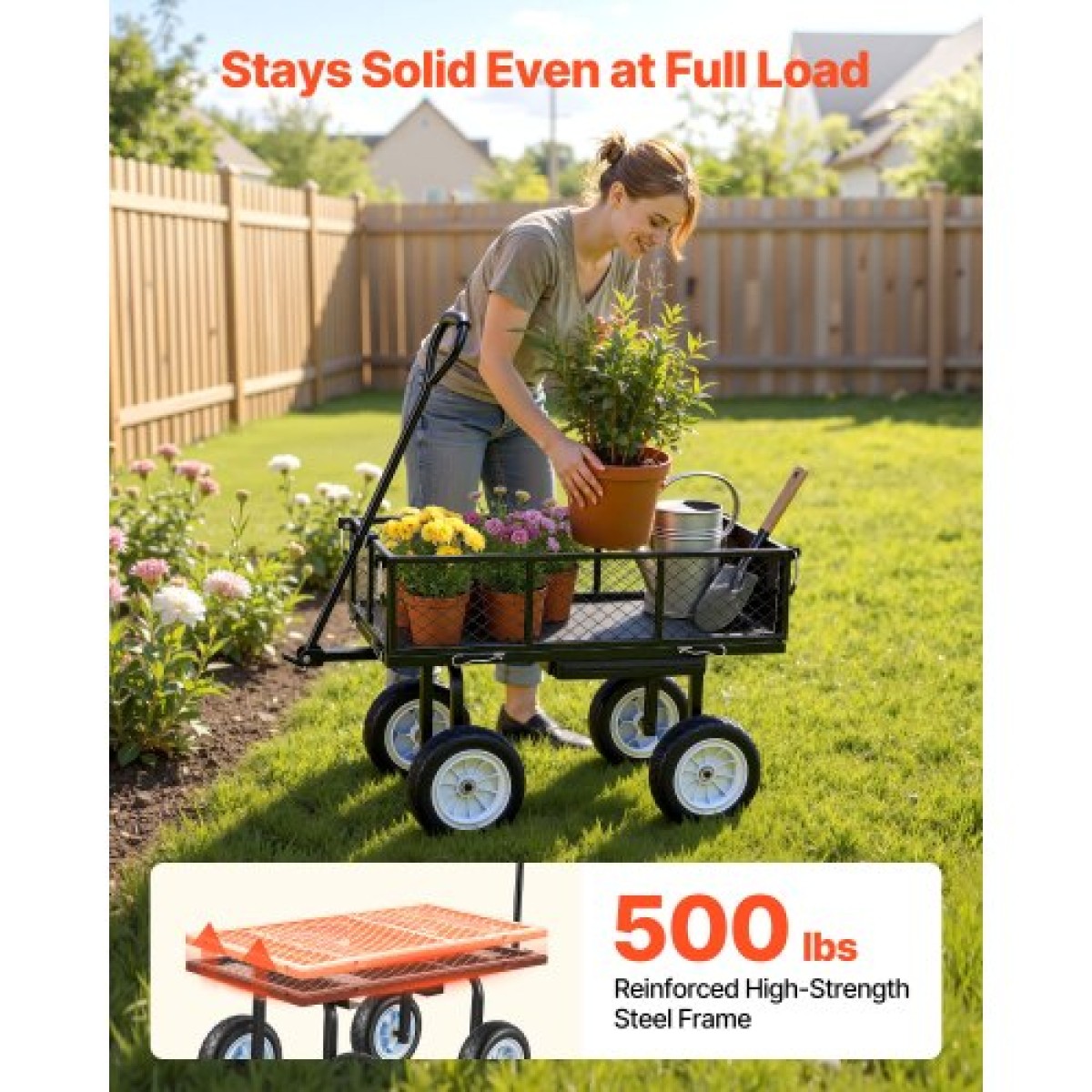 VEVOR Garden Cart με κάθισμα, 226,8 kg, Rolling Steel Garden Work κάθισμα με ρόδες, σκαμπό κηπουρικής βαρέως τύπου, με δίσκο εργαλείων & ρυθμιζόμενη λαβή, βαγόνι εξωτερικού χώρου για αυλή, για γκαζόν, βεράντα, πίσω αυλή, μαύρο