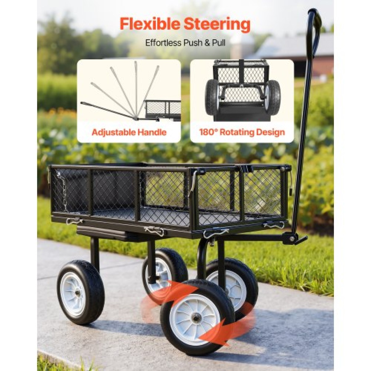 VEVOR Garden Cart με κάθισμα, 226,8 kg, Rolling Steel Garden Work κάθισμα με ρόδες, σκαμπό κηπουρικής βαρέως τύπου, με δίσκο εργαλείων & ρυθμιζόμενη λαβή, βαγόνι εξωτερικού χώρου για αυλή, για γκαζόν, βεράντα, πίσω αυλή, μαύρο