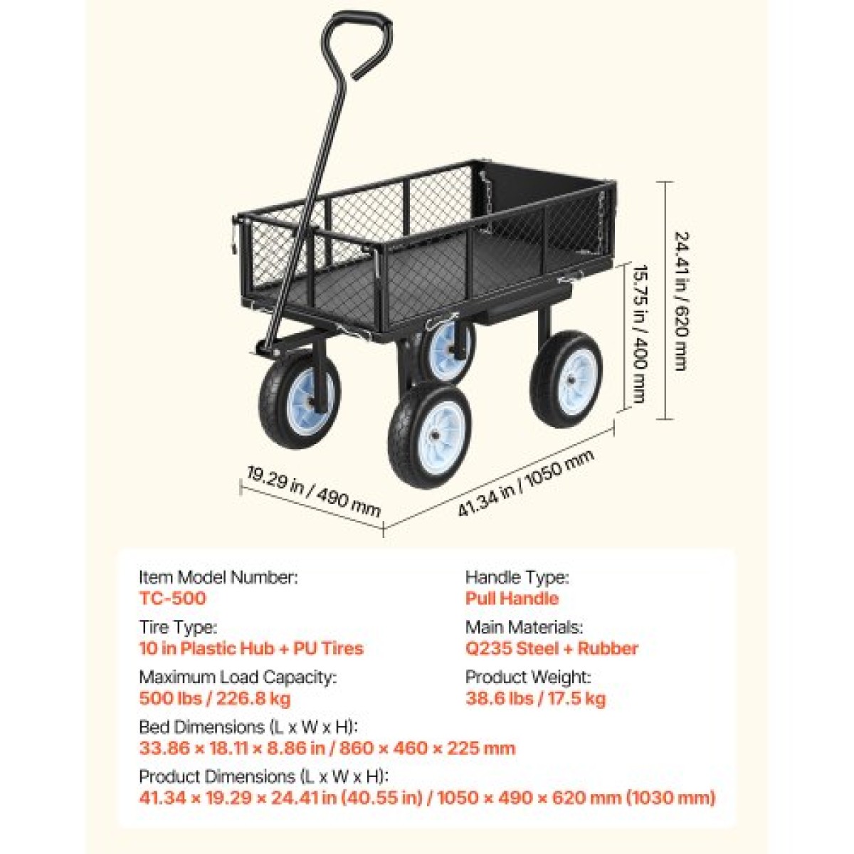 VEVOR Garden Cart με κάθισμα, 226,8 kg, Rolling Steel Garden Work κάθισμα με ρόδες, σκαμπό κηπουρικής βαρέως τύπου, με δίσκο εργαλείων & ρυθμιζόμενη λαβή, βαγόνι εξωτερικού χώρου για αυλή, για γκαζόν, βεράντα, πίσω αυλή, μαύρο