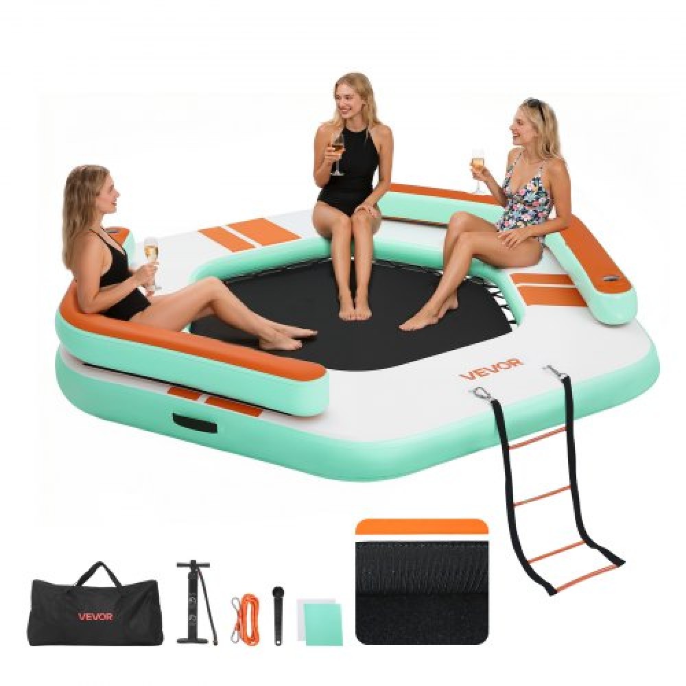 VEVOR Inflatable Floating Dock, 2.6 x 2.6 M Inflatable Dock Platform, Non-Slip Water Air Mat with Portable Carrying Bag and Detachable Ladder, Floating Water Platform Island Raft for Pool Beach Ocean