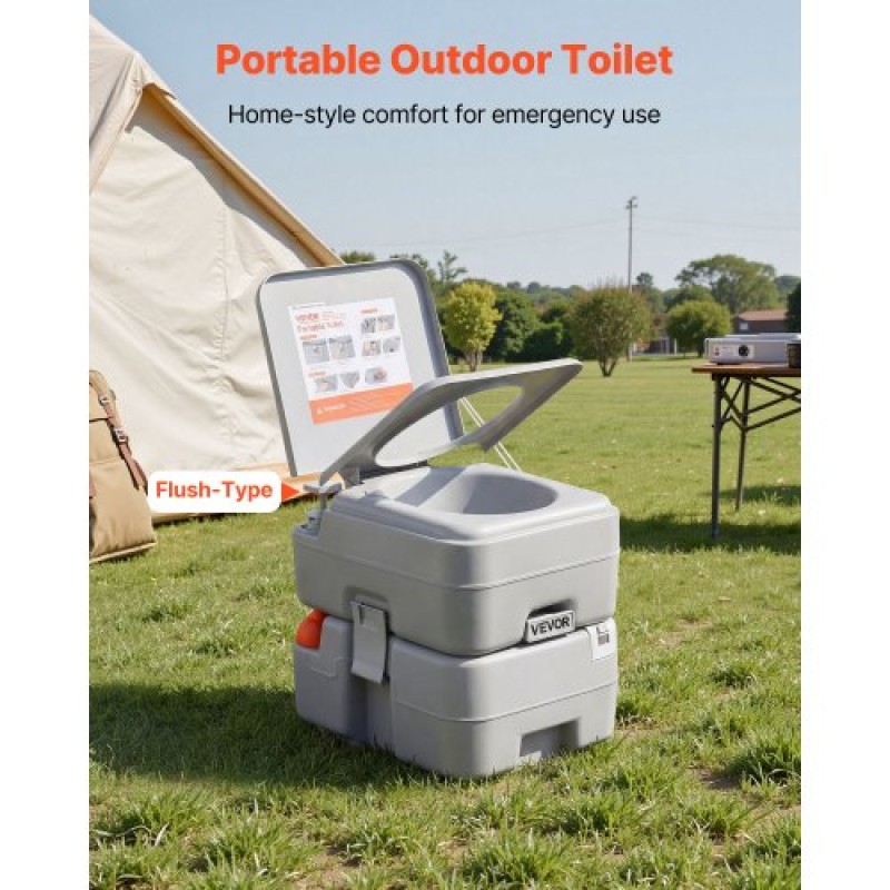 VEVOR Portable Toilet, 20L Detachable Waste Tank, 120 Flushes, Camping Toilet for Adults, Outdoor Travel Potty with Level Indicator, Carry Bag, Suitable for RV Travel, Camping, Hiking, Boating, Trips