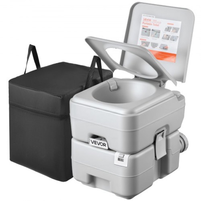 VEVOR Portable Toilet, 20L Detachable Waste Tank, 120 Flushes, Camping Toilet for Adults, Outdoor Travel Potty with Level Indicator, Carry Bag, Suitable for RV Travel, Camping, Hiking, Boating, Trips