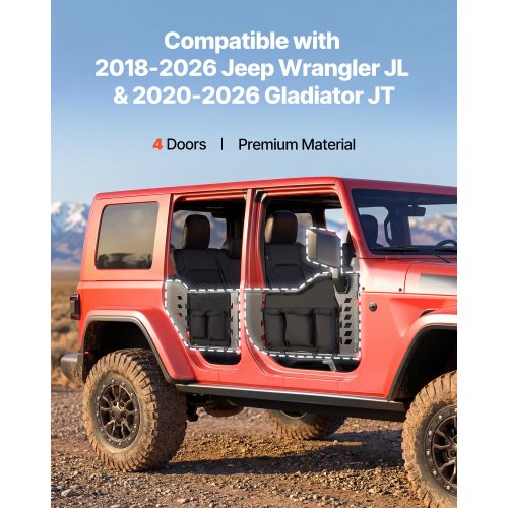 VEVOR Jeep Tube Doors, 4 Door, Συμβατές με 2018-2026 Jeep Wrangler JL & 2020-2026 Gladiator JT, Steel Off Road Tubular Half Doors με πιστοποίηση DOT πλευρικής όψης και τσάντα αποθήκευσης