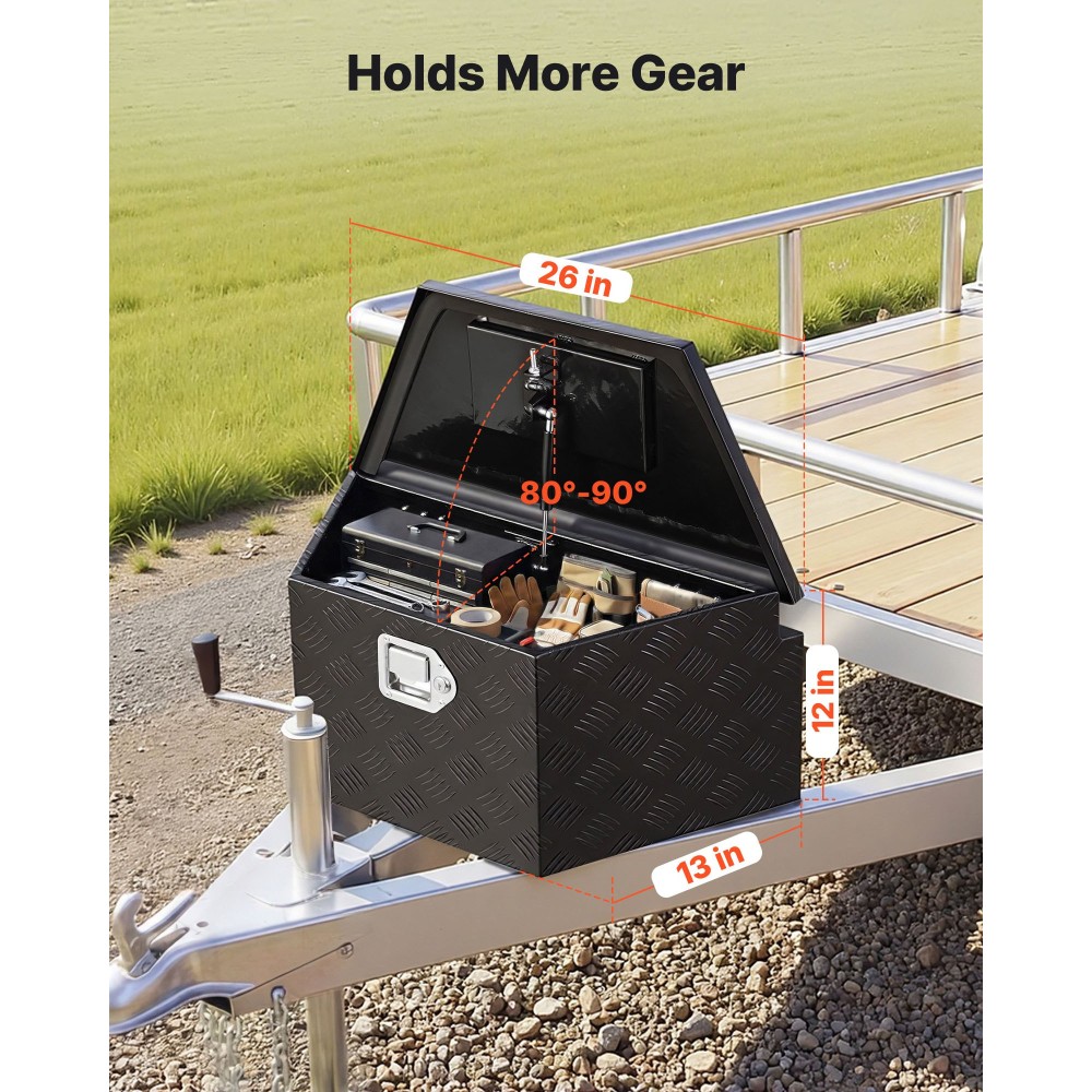 VEVOR Trailer Tongue Box, 660 x 330 x 305 mm Αλουμινένιο κουτί εργαλειοθήκης ρυμουλκούμενου ρυμουλκούμενου, Organizer αποθήκευσης βαρέως τύπου με κλειδαριά και κλειδιά, στήθος εργαλείων χρησιμότητας για κρεβάτι φορτηγών, RV, SUV, όχημα εκτός δρόμου, Μαύρο