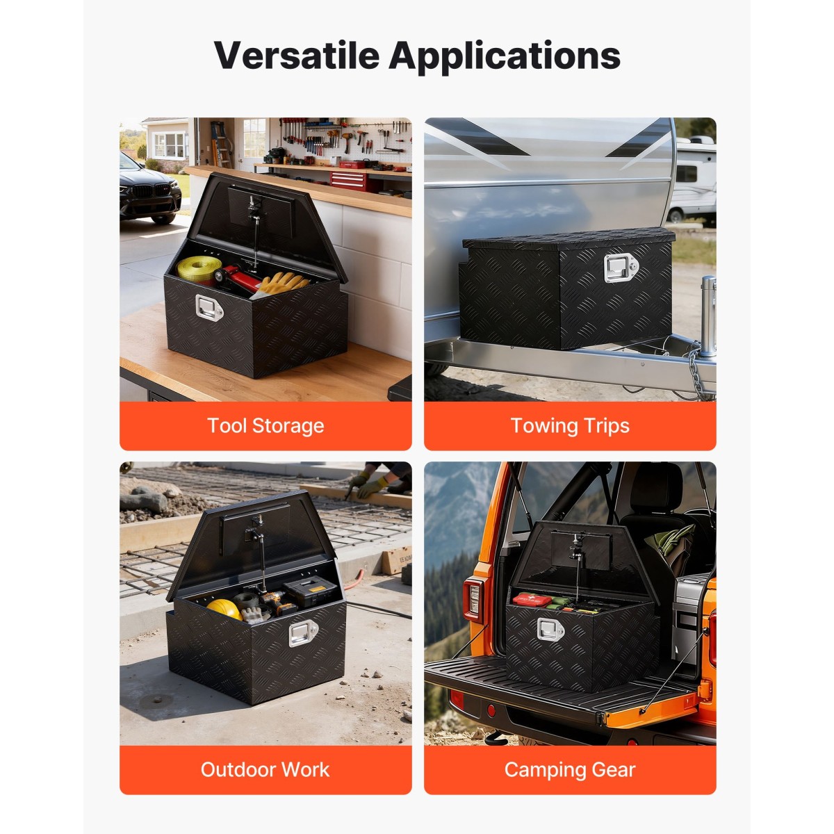 VEVOR Trailer Tongue Box, 660 x 330 x 305 mm Αλουμινένιο κουτί εργαλειοθήκης ρυμουλκούμενου ρυμουλκούμενου, Organizer αποθήκευσης βαρέως τύπου με κλειδαριά και κλειδιά, στήθος εργαλείων χρησιμότητας για κρεβάτι φορτηγών, RV, SUV, όχημα εκτός δρόμου, Μαύρο