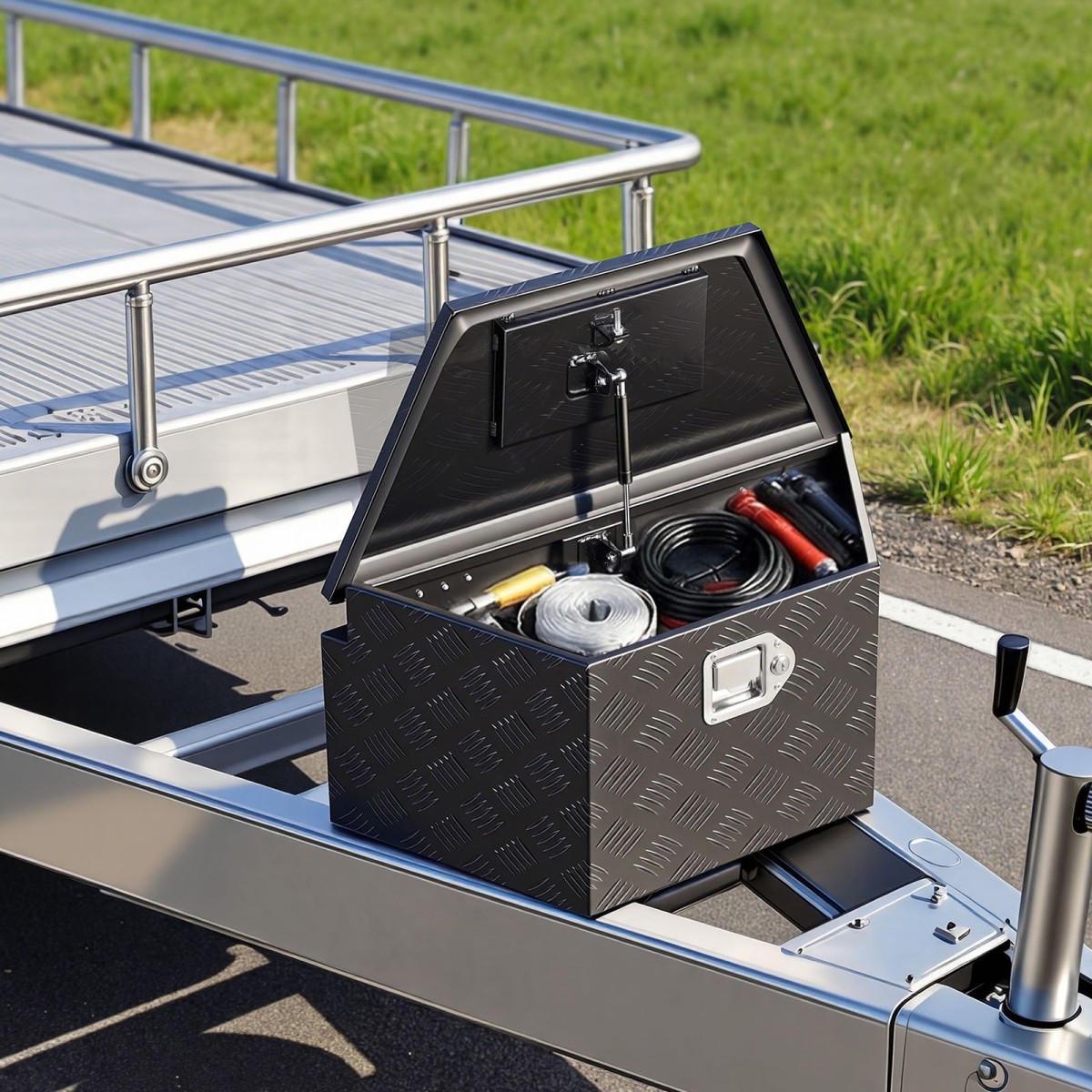 VEVOR Trailer Tongue Box, 660 x 330 x 305 mm Αλουμινένιο κουτί εργαλειοθήκης ρυμουλκούμενου ρυμουλκούμενου, Organizer αποθήκευσης βαρέως τύπου με κλειδαριά και κλειδιά, στήθος εργαλείων χρησιμότητας για κρεβάτι φορτηγών, RV, SUV, όχημα εκτός δρόμου, Μαύρο