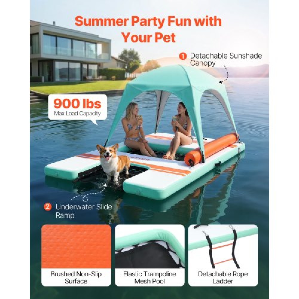 VEVOR Inflatable Floating Dock, 3.05x1.83 M Inflatable Dock Platform, Non-Slip Water Air Mat with Portable Carrying Bag and Detachable Ladder, Float Water Platform Island Raft for Pool Beach Ocean