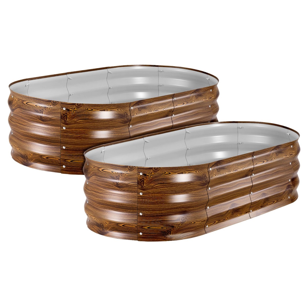 VEVOR 2 Pack Γαλβανισμένα υπερυψωμένα κρεβάτια κήπου, 1200 x 600 x 300 mm, Οβάλ μεταλλικά κουτιά φυτευτήρων εξωτερικού χώρου, κουτί κήπου χωρίς πάτο με γάντια, αλουμίνιο-ψευδάργυρος, για φύτευση λουλουδιών λαχανικών, βαθύ ξύλο