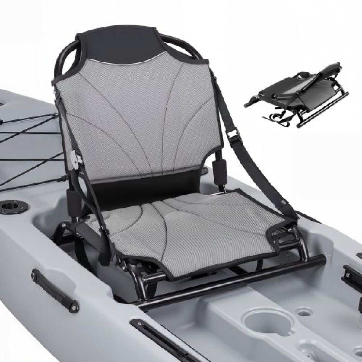 Κάθισμα VEVOR Kayak, 1 πακέτο 34 χιλ. Ανυψωμένου ύψους, Universal αναδιπλούμενο κάθισμα κανό με ρυθμιζόμενο στήριγμα πλάτης, ρυθμιζόμενους ιμάντες και πλαίσιο από κράμα αλουμινίου για κάθισμα στην κορυφή/ψάρεμα/φουσκωτό καγιάκ και κανό