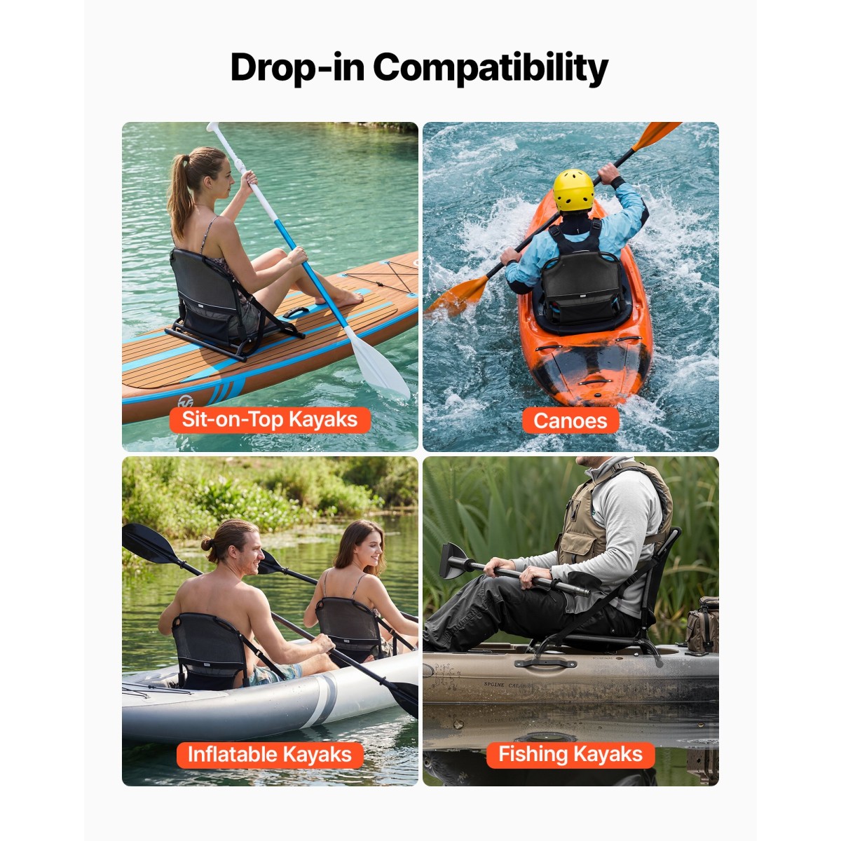 Κάθισμα VEVOR Kayak, 1 πακέτο 34 χιλ. Ανυψωμένου ύψους, Universal αναδιπλούμενο κάθισμα κανό με ρυθμιζόμενο στήριγμα πλάτης, ρυθμιζόμενους ιμάντες και πλαίσιο από κράμα αλουμινίου για κάθισμα στην κορυφή/ψάρεμα/φουσκωτό καγιάκ και κανό