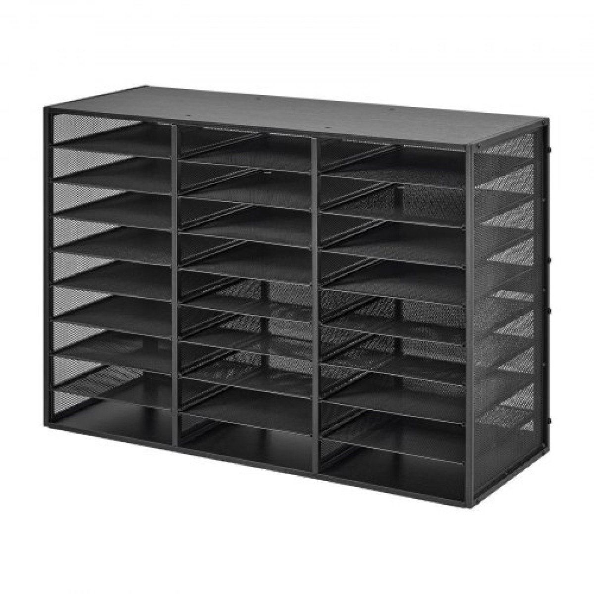 VEVOR Literature Organizer, Μεταλλικό γραμματοκιβώτιο γραφείου 27 θέσεων με αποσπώμενο συρμάτινο πλέγμα, Ταξινόμηση γραμματοκιβωτίων με ξύλινη κορυφή, πάγκος γραφείου Home Storage Organizer για αρχεία, έγγραφα, χαρτί, μαύρο