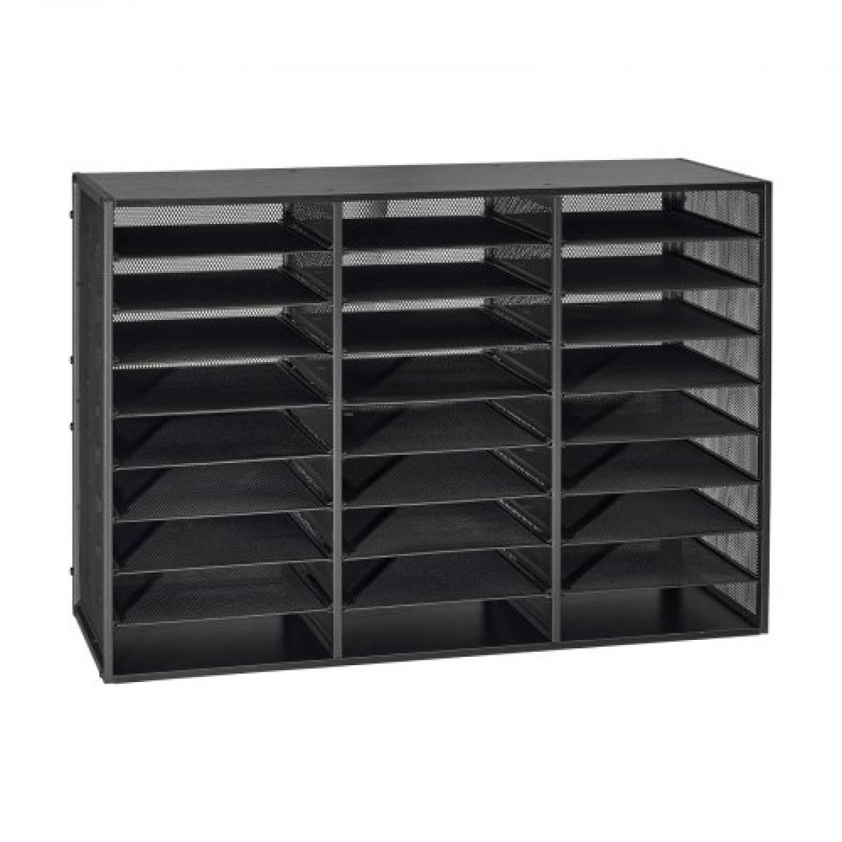 VEVOR Literature Organizer, Μεταλλικό γραμματοκιβώτιο γραφείου 27 θέσεων με αποσπώμενο συρμάτινο πλέγμα, Ταξινόμηση γραμματοκιβωτίων με ξύλινη κορυφή, πάγκος γραφείου Home Storage Organizer για αρχεία, έγγραφα, χαρτί, μαύρο