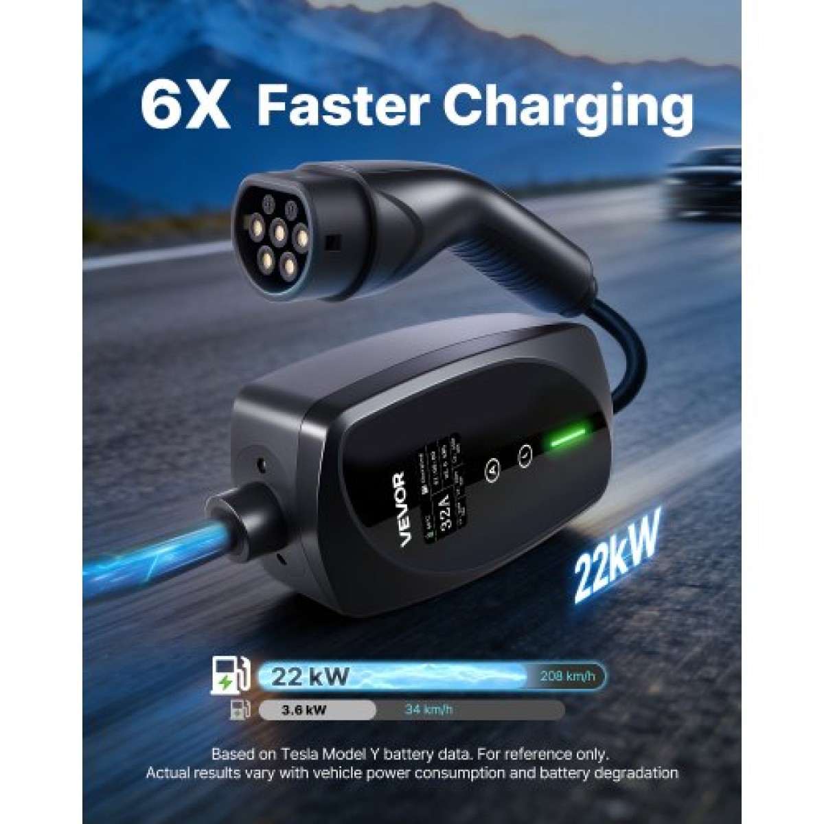 VEVOR Mobile Wallbox, 22 kW 32A, Φορητός φορτιστής EV Τύπου 2, Φορτιστής αυτοκινήτου ηλεκτρικού οχήματος 3 φάσεων με καλώδιο φόρτισης 7 m, βύσμα CEE32, οθόνη LCD, ρυθμιζόμενος σταθμός φόρτισης EV, κιβώτιο ελέγχου IP66