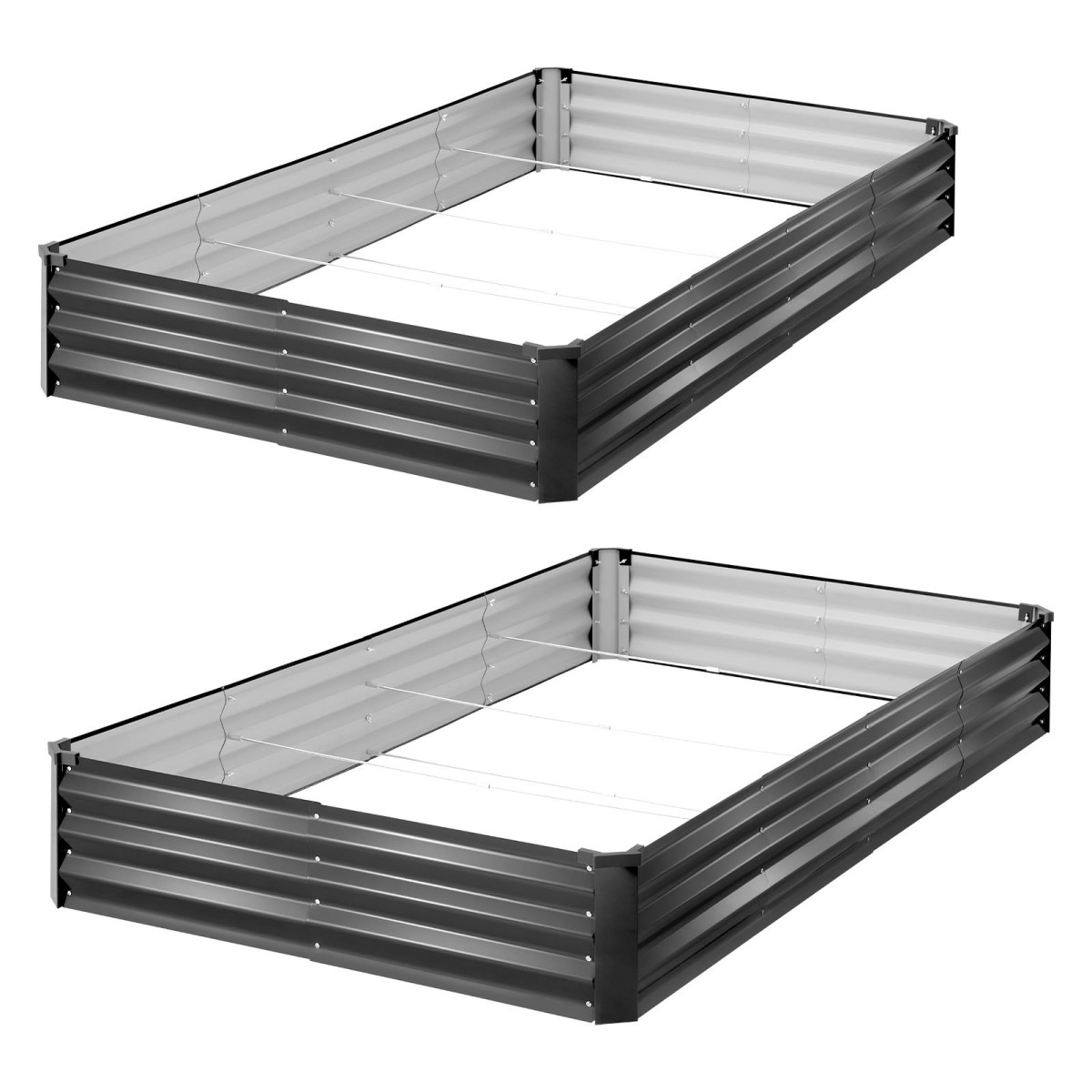 VEVOR 2 Pack Γαλβανισμένα υπερυψωμένα κρεβάτια κήπου, 2400 x 1200 x 300 mm, Ορθογώνια μεταλλικά κουτιά φυτευτήρων κιτ εξωτερικού χώρου, υπερυψωμένο κουτί φύτευσης με γάντια, Alu-Zinc, για καλλιέργεια λουλουδιών λαχανικών, σκούρο γκρι