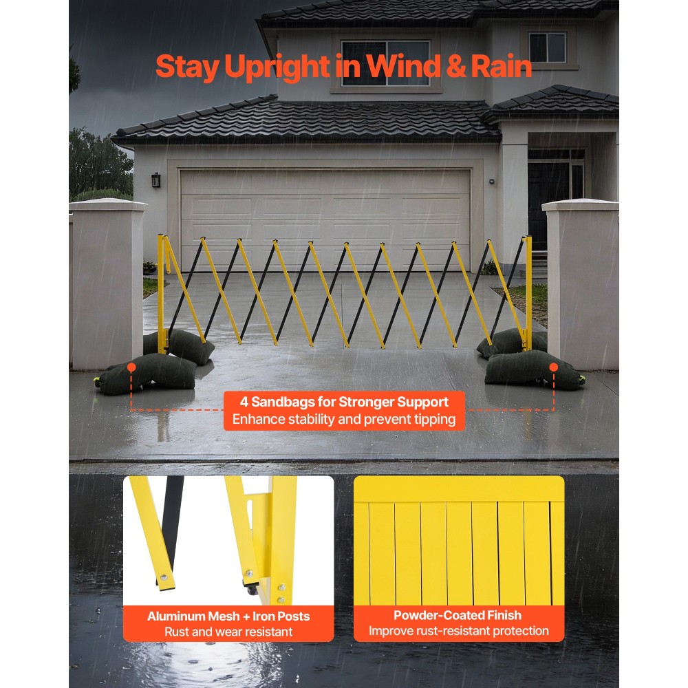 VEVOR Industrial Expandable Barricade, 3,94m Expandable Safety Barricade, Flaxible Mobile Barricade with Locking Casters, Portable Folding Gate Security Traffic Fence for Driveway Warehouse Elevator