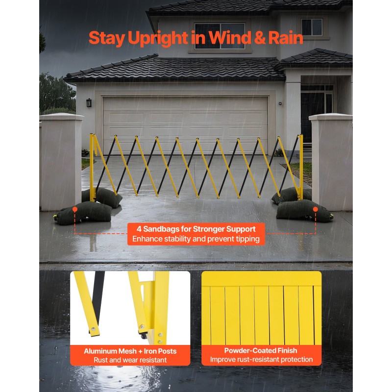 VEVOR Industrial Expandable Barricade, 3,94m Expandable Safety Barricade, Flaxible Mobile Barricade with Locking Casters, Portable Folding Gate Security Traffic Fence for Driveway Warehouse Elevator