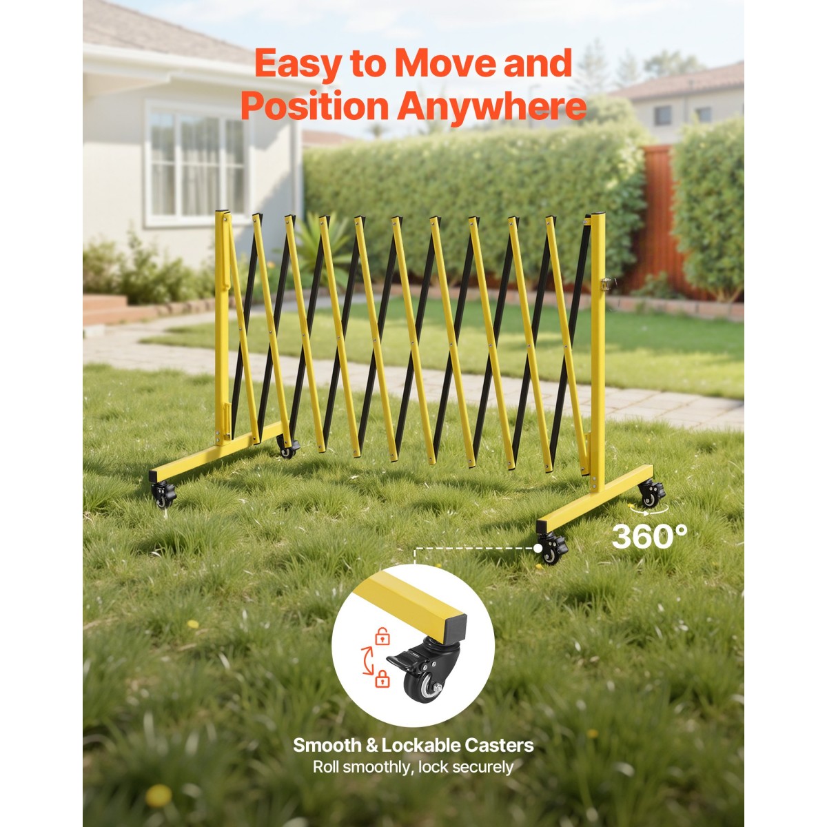 VEVOR Industrial Expandable Barricade, 3,94m Expandable Safety Barricade, Flaxible Mobile Barricade with Locking Casters, Portable Folding Gate Security Traffic Fence for Driveway Warehouse Elevator