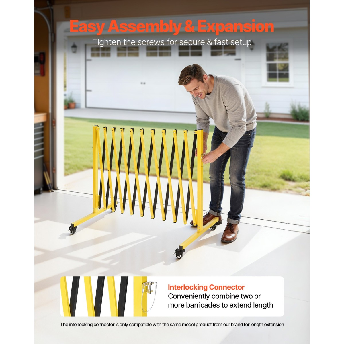 VEVOR Industrial Expandable Barricade, 3,94m Expandable Safety Barricade, Flaxible Mobile Barricade with Locking Casters, Portable Folding Gate Security Traffic Fence for Driveway Warehouse Elevator