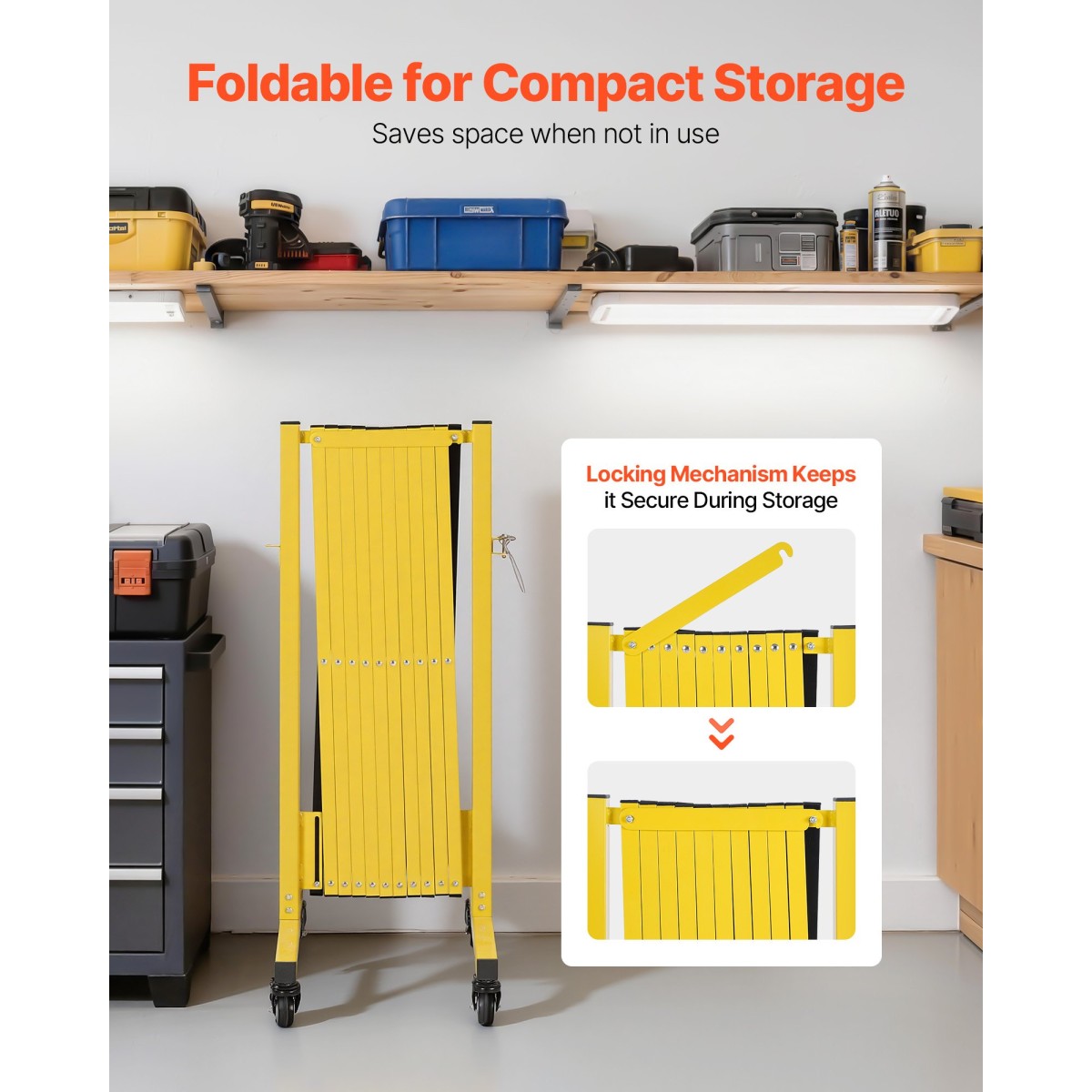 VEVOR Industrial Expandable Barricade, 3,94m Expandable Safety Barricade, Flaxible Mobile Barricade with Locking Casters, Portable Folding Gate Security Traffic Fence for Driveway Warehouse Elevator