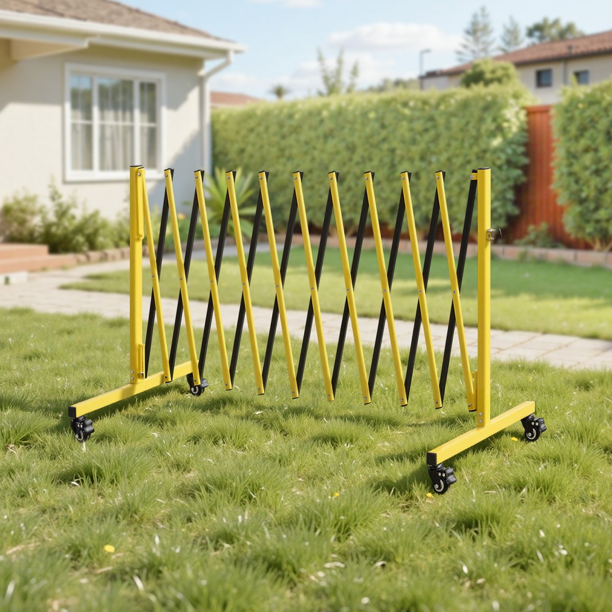 VEVOR Industrial Expandable Barricade, 3,94m Expandable Safety Barricade, Flaxible Mobile Barricade with Locking Casters, Portable Folding Gate Security Traffic Fence for Driveway Warehouse Elevator