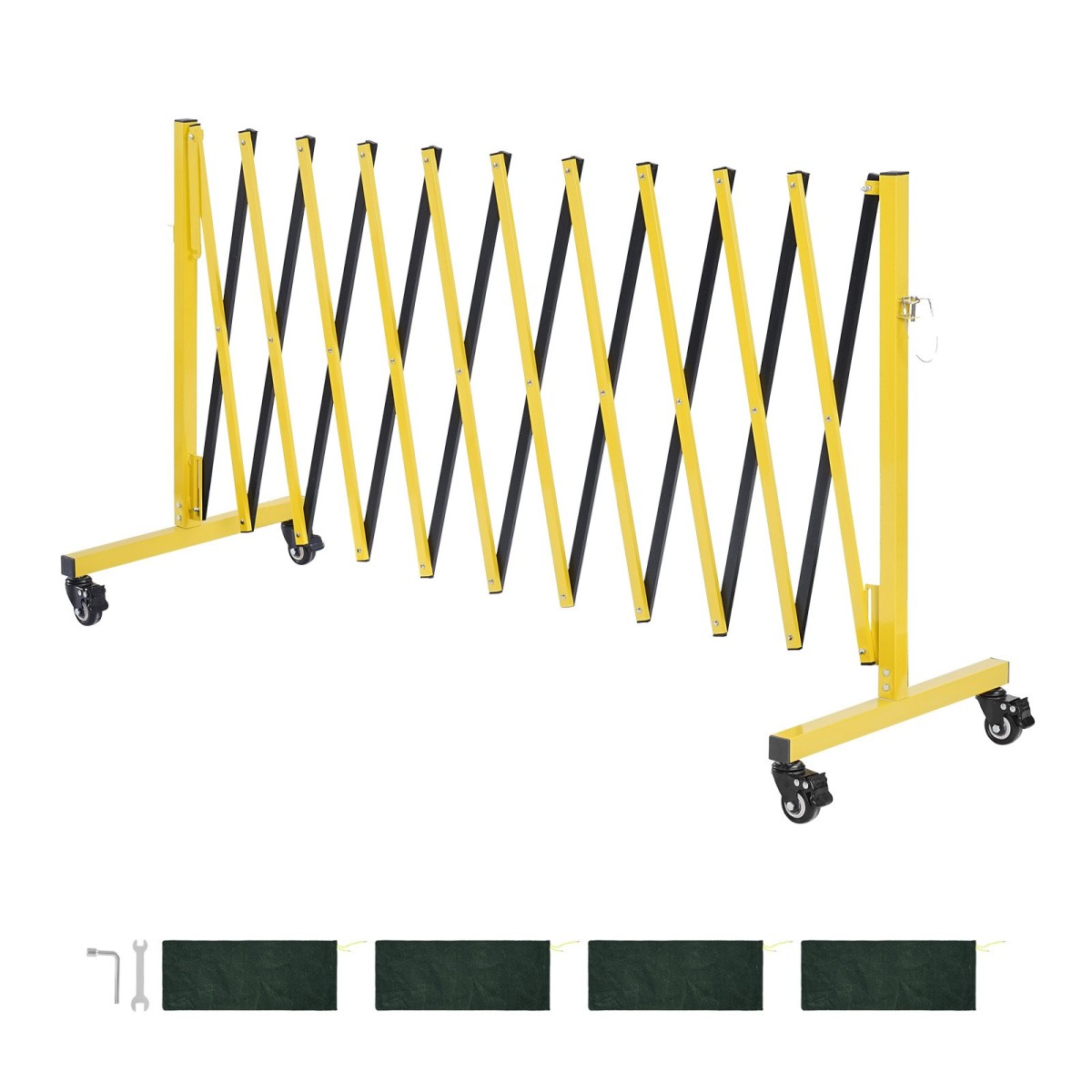 VEVOR Industrial Expandable Barricade, 3,94m Expandable Safety Barricade, Flaxible Mobile Barricade with Locking Casters, Portable Folding Gate Security Traffic Fence for Driveway Warehouse Elevator