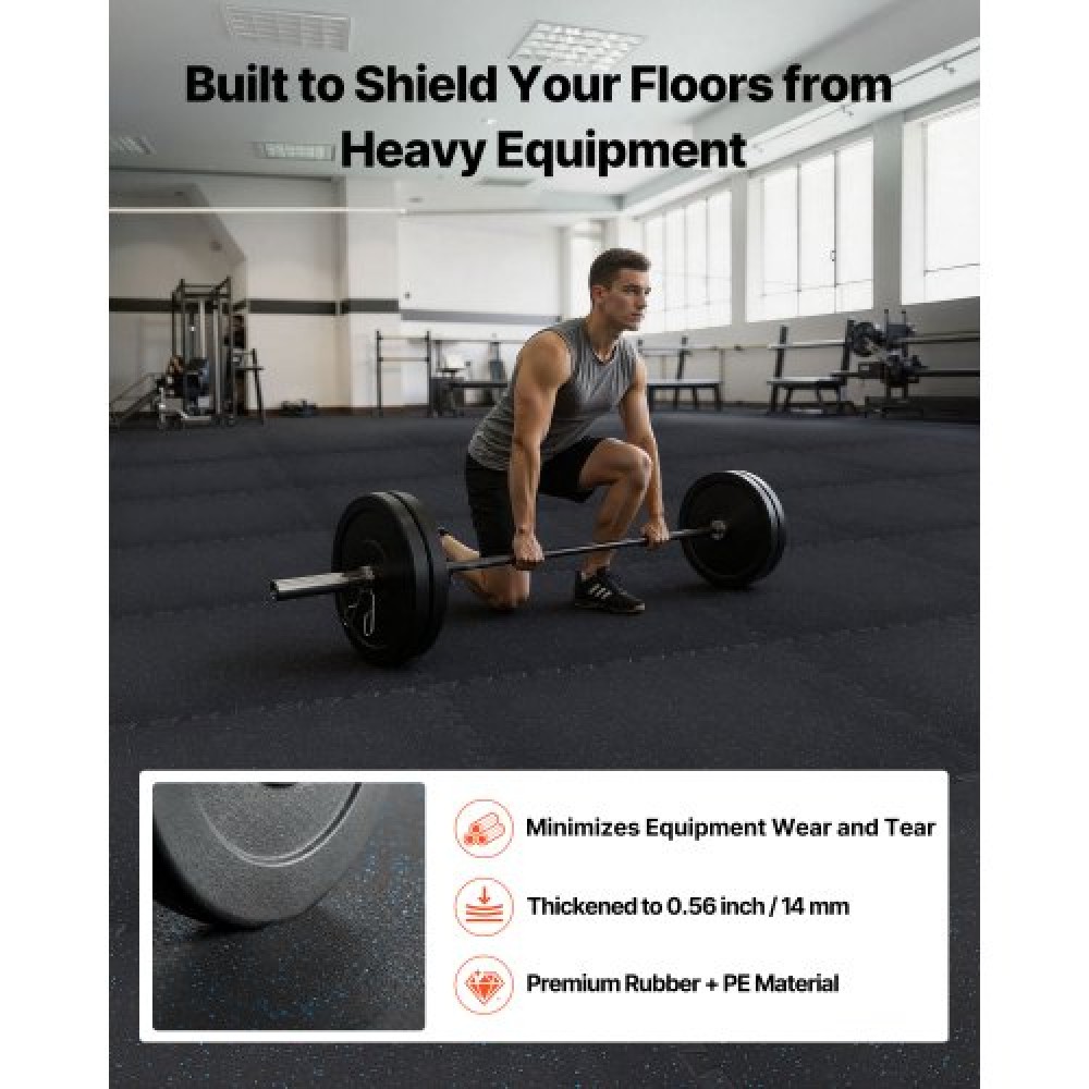 VEVOR Puzzle Exercise Mat, 24 PCS Fitness Equipment Mats, 610 x 610 x 14 mm, High-Density EVA Foam Mat Set, Interlocking Rubber Soft Tiles, Protective Floor Padding with Blue Dots for Home Gym Office