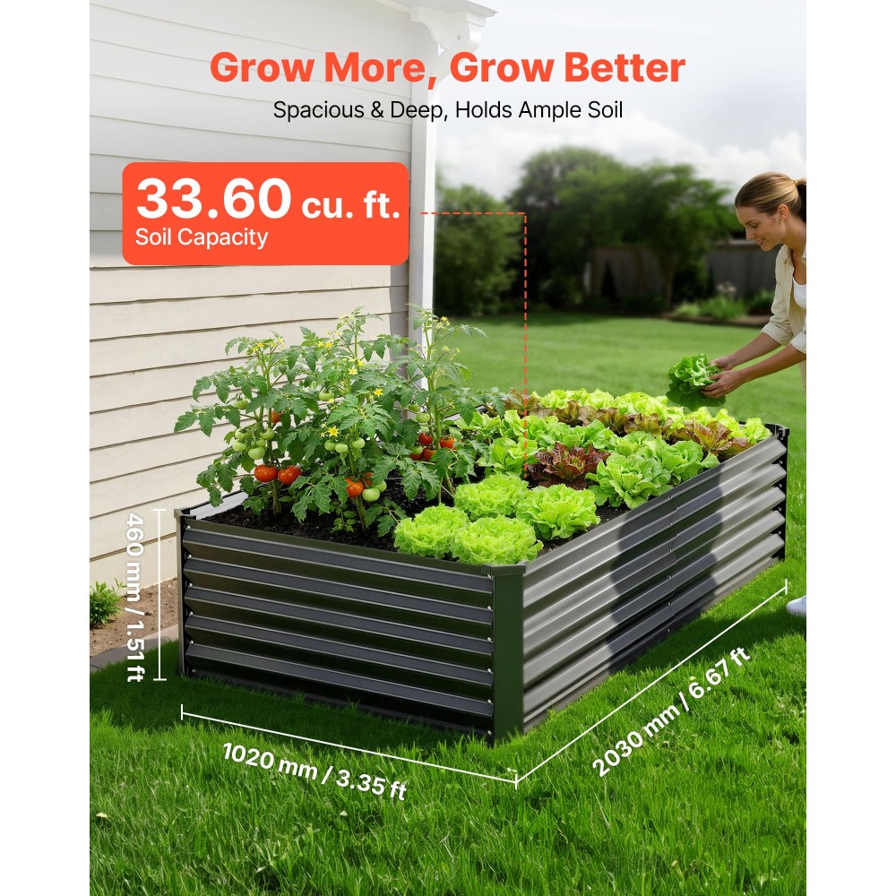 VEVOR 2 Pack Γαλβανισμένα υπερυψωμένα κρεβάτια κήπου, 2030 x 1020 x 460 mm, Ορθογώνια μεταλλικά κουτιά φυτευτήρων κιτ εξωτερικού χώρου, υπερυψωμένο κουτί φύτευσης με γάντια, Alu-Zinc, για καλλιέργεια λουλουδιών λαχανικών, σκούρο γκρι