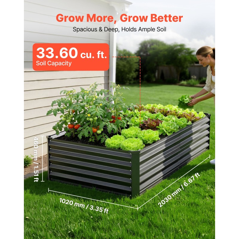 VEVOR 2 Pack Γαλβανισμένα υπερυψωμένα κρεβάτια κήπου, 2030 x 1020 x 460 mm, Ορθογώνια μεταλλικά κουτιά φυτευτήρων κιτ εξωτερικού χώρου, υπερυψωμένο κουτί φύτευσης με γάντια, Alu-Zinc, για καλλιέργεια λουλουδιών λαχανικών, σκούρο γκρι