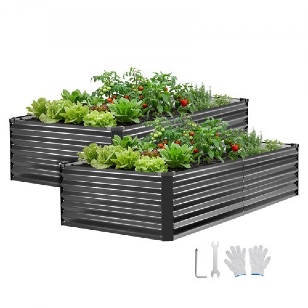 VEVOR 2 Pack Γαλβανισμένα υπερυψωμένα κρεβάτια κήπου, 2030 x 1020 x 460 mm, Ορθογώνια μεταλλικά κουτιά φυτευτήρων κιτ εξωτερικού χώρου, υπερυψωμένο κουτί φύτευσης με γάντια, Alu-Zinc, για καλλιέργεια λουλουδιών λαχανικών, σκούρο γκρι