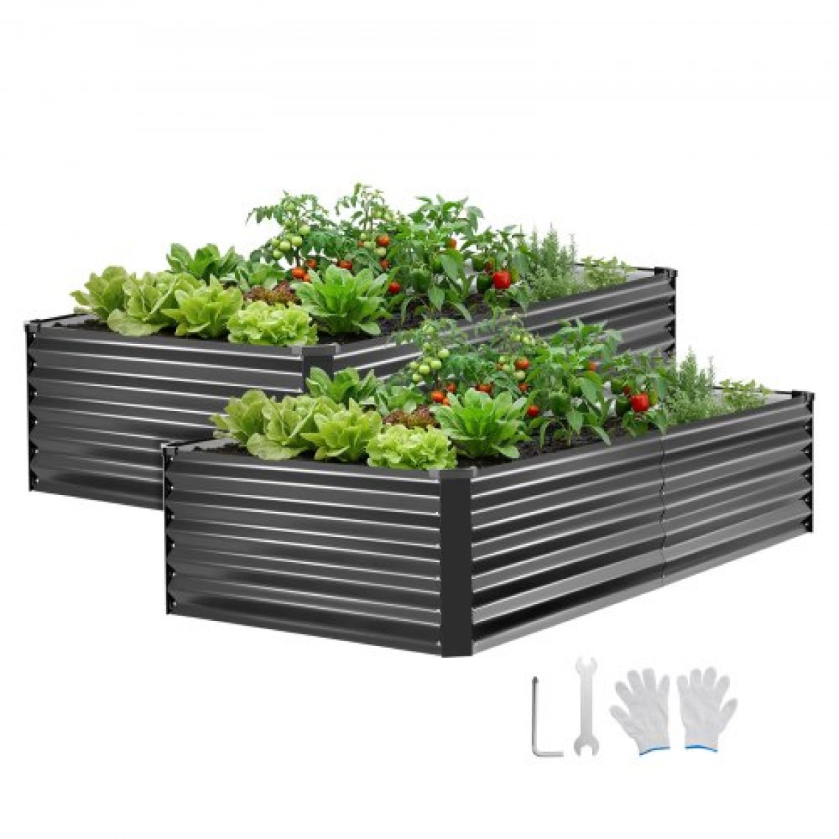 VEVOR 2 Pack Γαλβανισμένα υπερυψωμένα κρεβάτια κήπου, 2030 x 1020 x 460 mm, Ορθογώνια μεταλλικά κουτιά φυτευτήρων κιτ εξωτερικού χώρου, υπερυψωμένο κουτί φύτευσης με γάντια, Alu-Zinc, για καλλιέργεια λουλουδιών λαχανικών, σκούρο γκρι