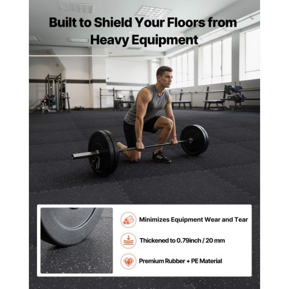 VEVOR Puzzle Exercise Mat, 12 PCS Fitness Equipment Mats, 610 x 610 x 20 mm, High-Density EVA Foam Mats Set, Interlocking Rubber Soft Tiles, Protective Floor Padding with Gray Dots for Home Gym Office