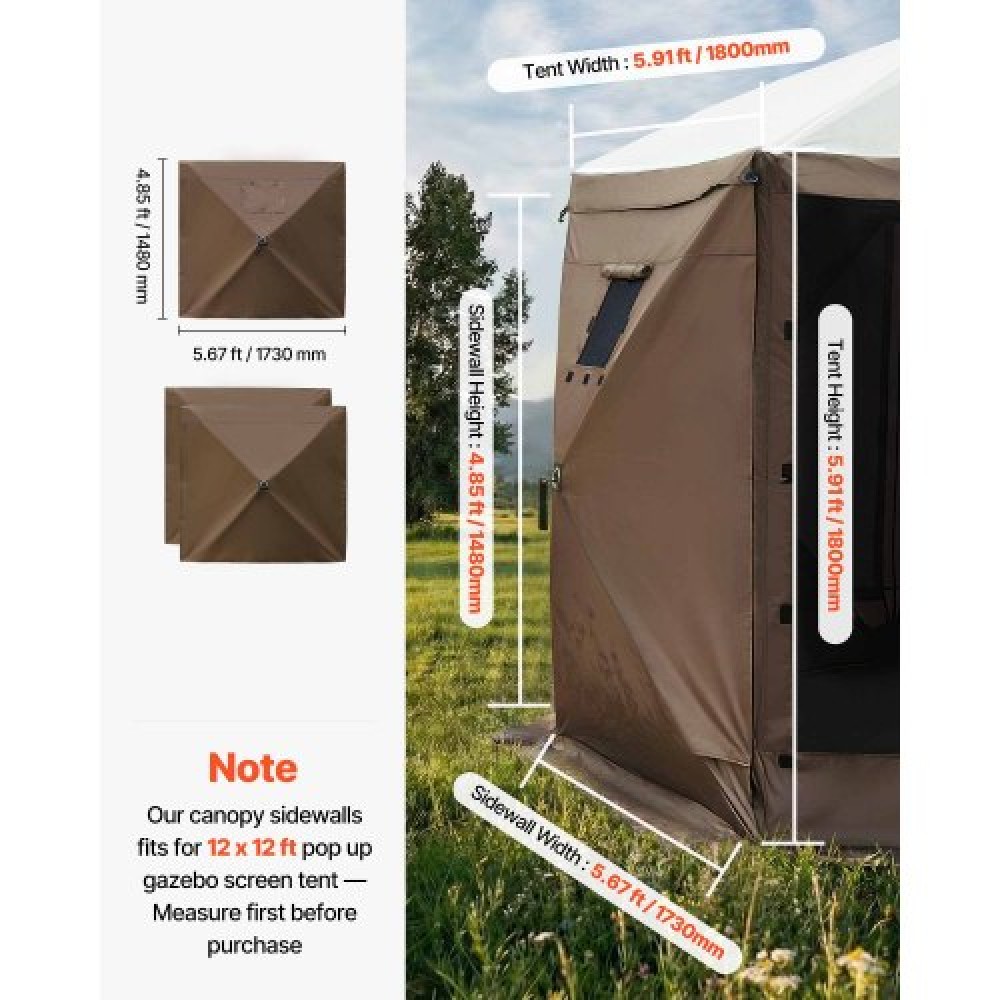 VEVOR Canopy Sidewalls, 1.73 x 1.48 m, Canopy Tent Walls with Waterproof and Sunlight Protection Layer, One-Sided Window Design, Fit for Outdoor Event Tents, Vendor Booths (3 Sidewalls Only, Brown)