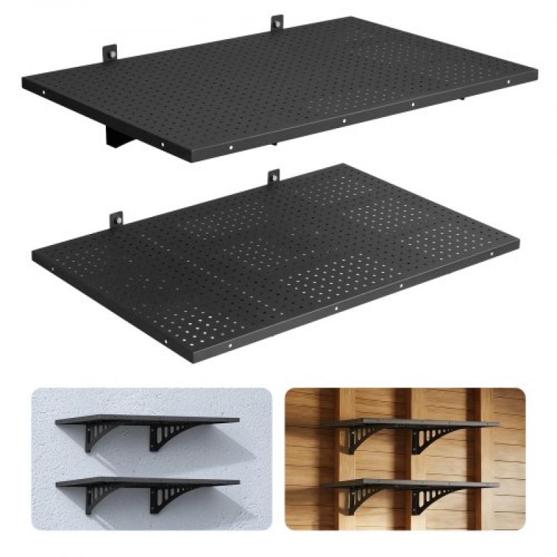 Ράφια τοίχου βαρέως τύπου VEVOR 2-Tier, 610 x 914 mm, επιτοίχια μονάδα ράφια από χάλυβα, 610 x 914 mm ανά ράφι Πλωτή μεταλλική σχάρα αποθήκευσης για γκαράζ με συνολική χωρητικότητα 254 kg, μαύρο