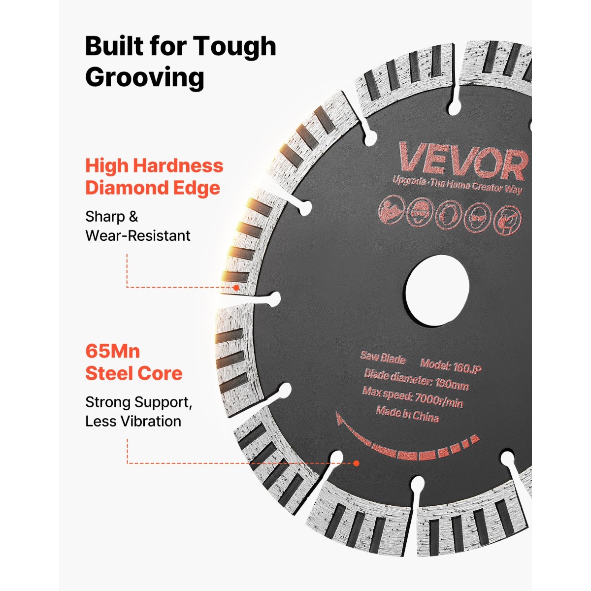 VEVOR Diamond Blades 160 mm, 5 Pack Wall Chaser Saw Λεπίδα κοπής, Arbor 22,2 mm, Διαμαντένια τμήματα υψηλής σκληρότητας, Πυρήνας χάλυβα 65Mn, Ξηρά υγρή κοπή, Καθαρές άκρες για τσιμέντο από τσιμέντο από τούβλα