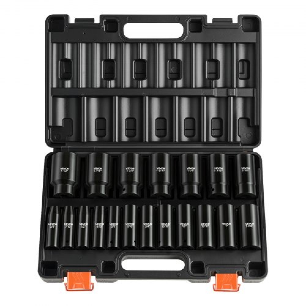 VEVOR Impact Socket Set, 1/2" 19 Piece Impact Socket, Deep Socket, 6-Point Sockets, 1/2" Drive Set 3/8" to 1-1/2", Cr-V Rugged Construction, Εύκολη αναγνώριση, με στιβαρή θήκη αποθήκευσης, για Vehicle