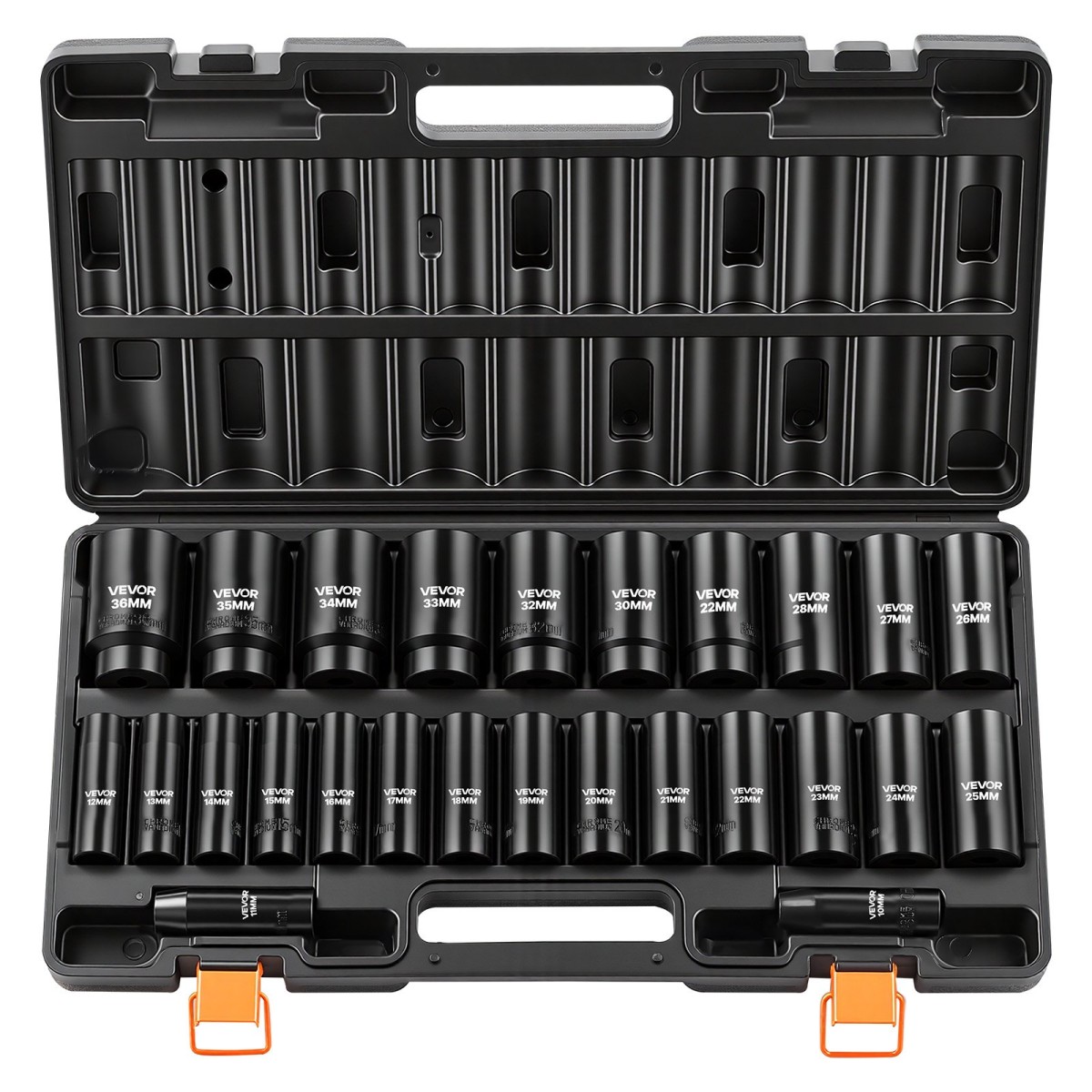VEVOR Impact Socket Set, 1/2" Drive, 26 Piece Impact Sockets, 6 Point Sockets, Metric 10-30 mm, 32-36 mm, Εύκολη αναγνώριση, με στιβαρή θήκη αποθήκευσης, κατασκευή από κράμα χάλυβα Cr-V, για επισκευή οχημάτων